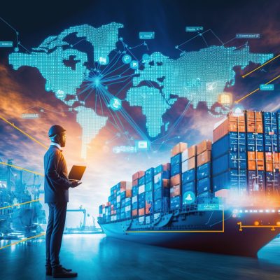 Transport and logistic , manager and engineer checking. Generative AI illustration.